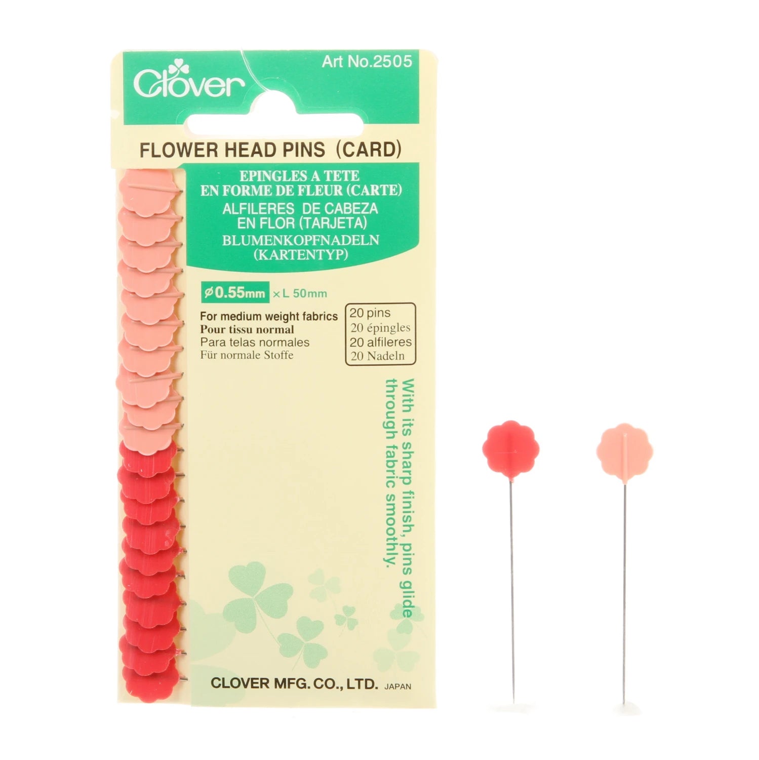 Clover Flower Head Pin Size 32 - 2in 20ct 2 colors