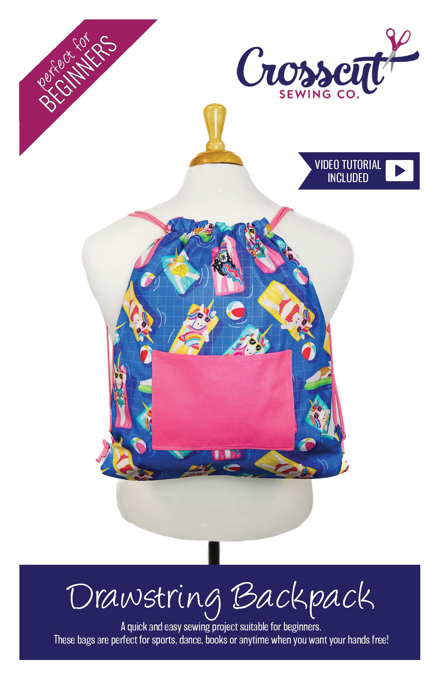 Drawstring Backpack - Printed Pattern & Video Tutorial