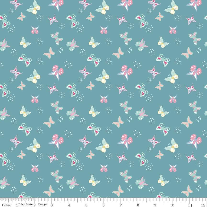 Butterflies Teal from Poppy & Posey by Dodi Lee Poulsen for Riley Blake