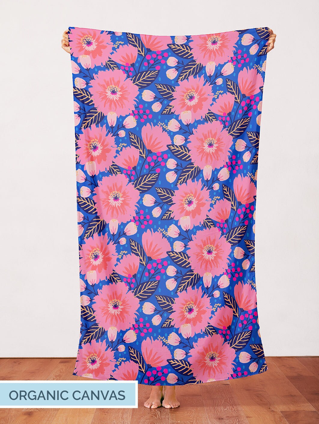 Dahlia Party Dark Blue Organic Canvas from Vibrant Blooms by Jess Phoenix for Paintbrush Studio Fabric - 1/2 Yard