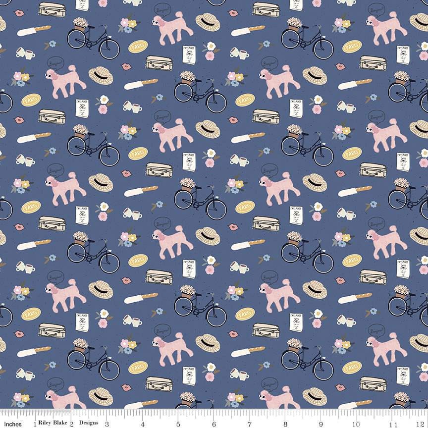 Icons Denim from Saturday in Paris by Christopher Thompson for Riley Blake - 1/2 Yard