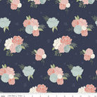 Main Midnight from Daybreak by Fran Gulick for Riley Blake - 1/2 Yard - Navy Blue Floral Fabric, Navy and Pink Fabric by the Yard