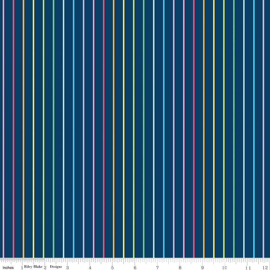 Stripes Navy from Sunshine Blvd by Amber Kemp-Gerstel for Riley Blake - 1/2 Yard