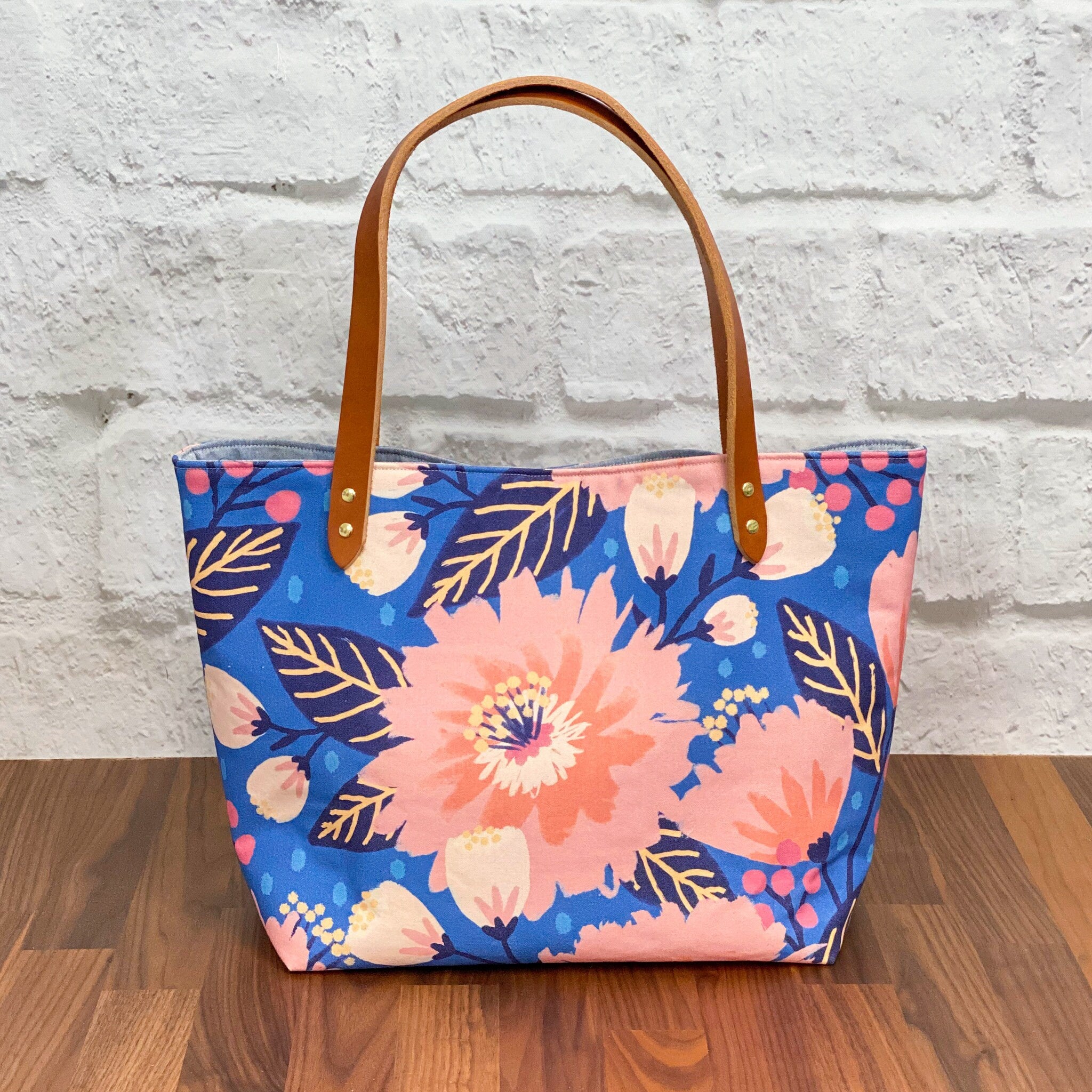 Dahlia Party Dark Blue Organic Canvas from Vibrant Blooms by Jess Phoenix for Paintbrush Studio Fabric - 1/2 Yard