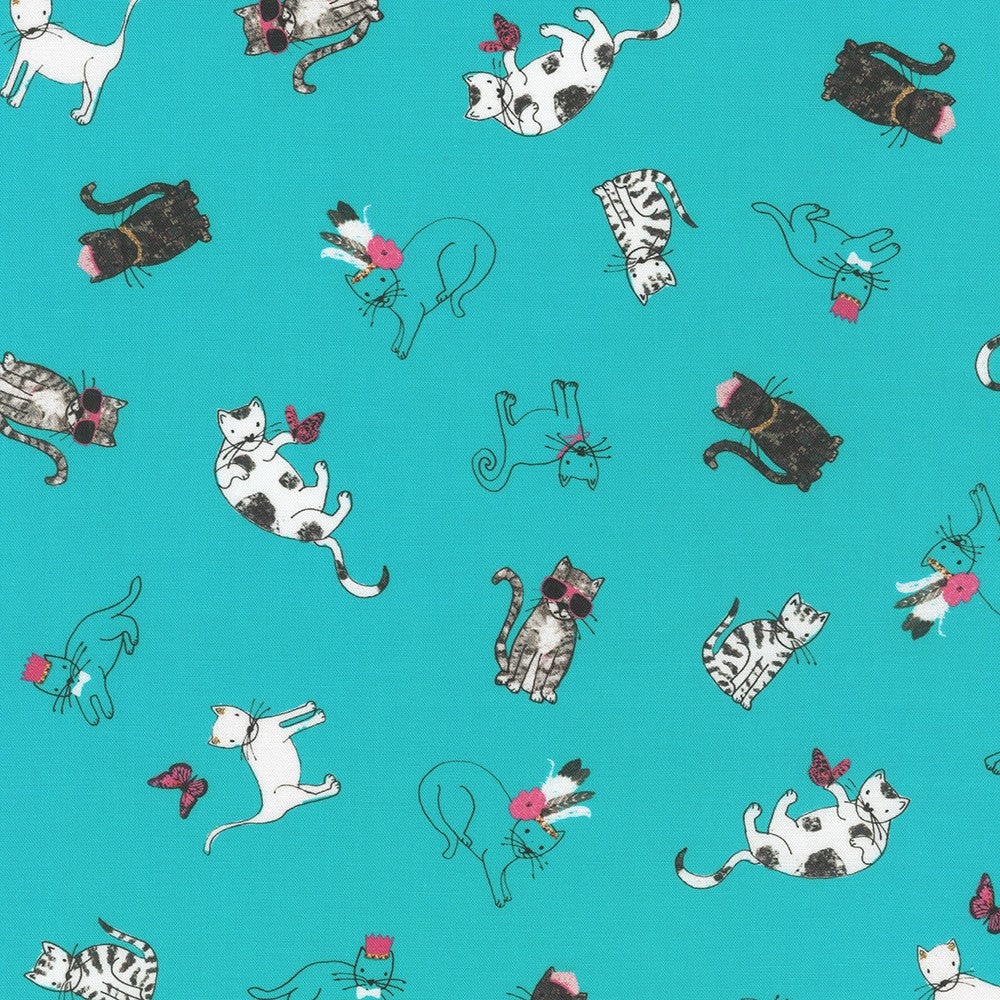 Cats Teal from Fancypants by World Art Group for Robert Kaufman
