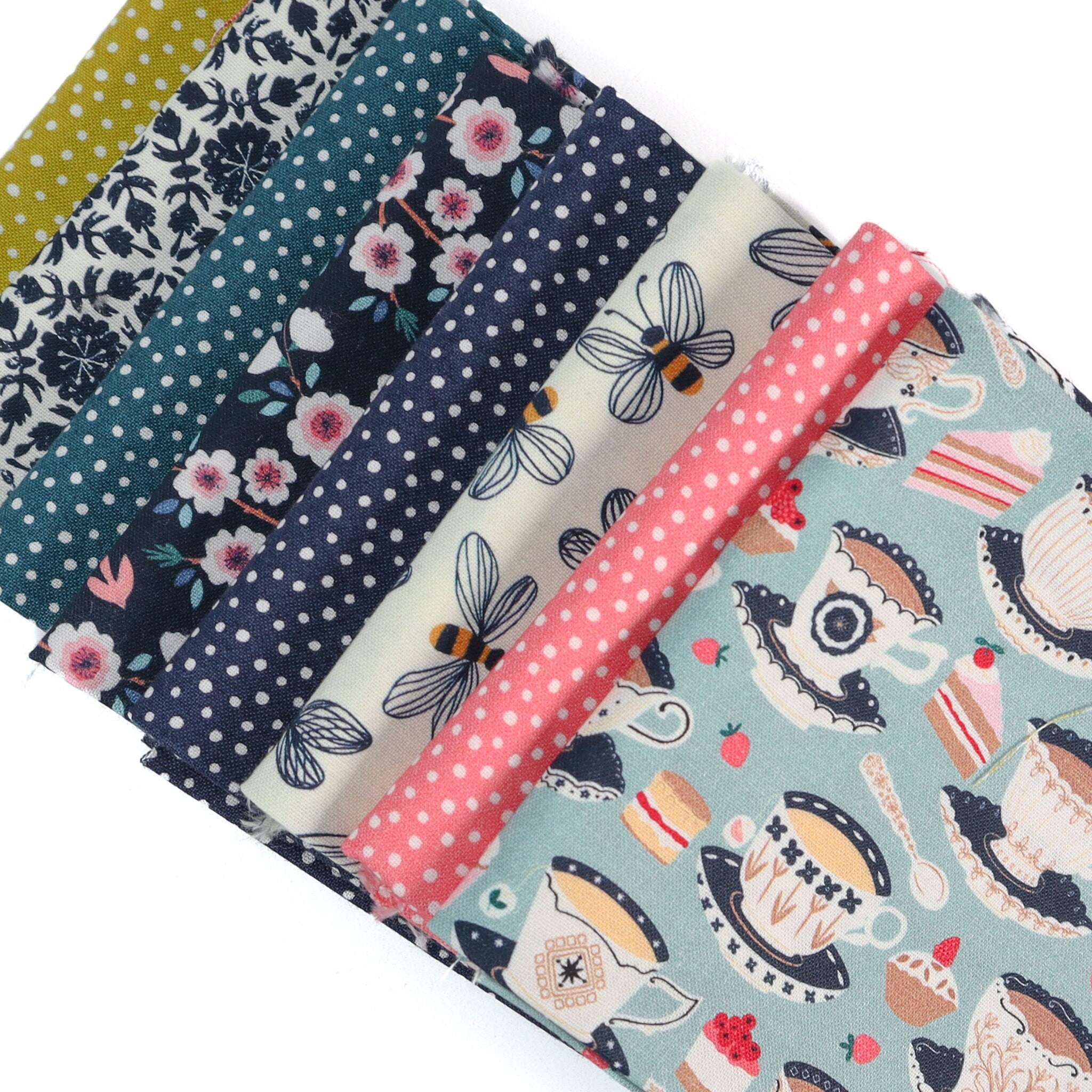 Little Bees from Garden Party by Sue Gibbins for Felicity Fabrics, 1/2 Yard, Bee Fabric, Fabric with Bees, Cream & Navy, Fabric by the Yard