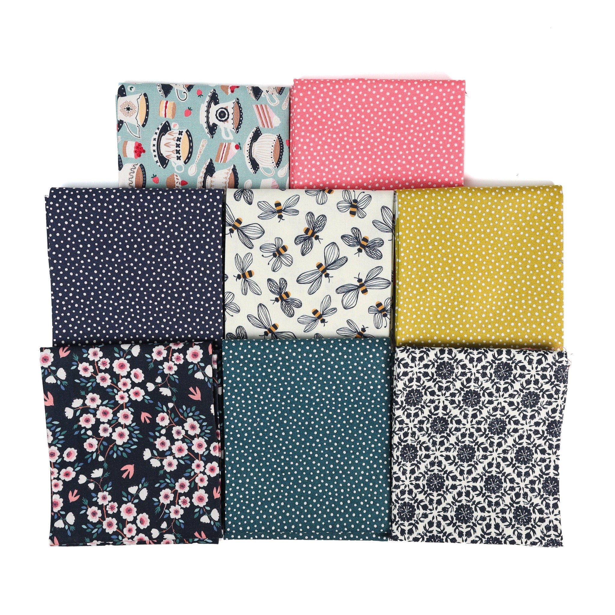 Little Bees from Garden Party by Sue Gibbins for Felicity Fabrics, 1/2 Yard, Bee Fabric, Fabric with Bees, Cream & Navy, Fabric by the Yard