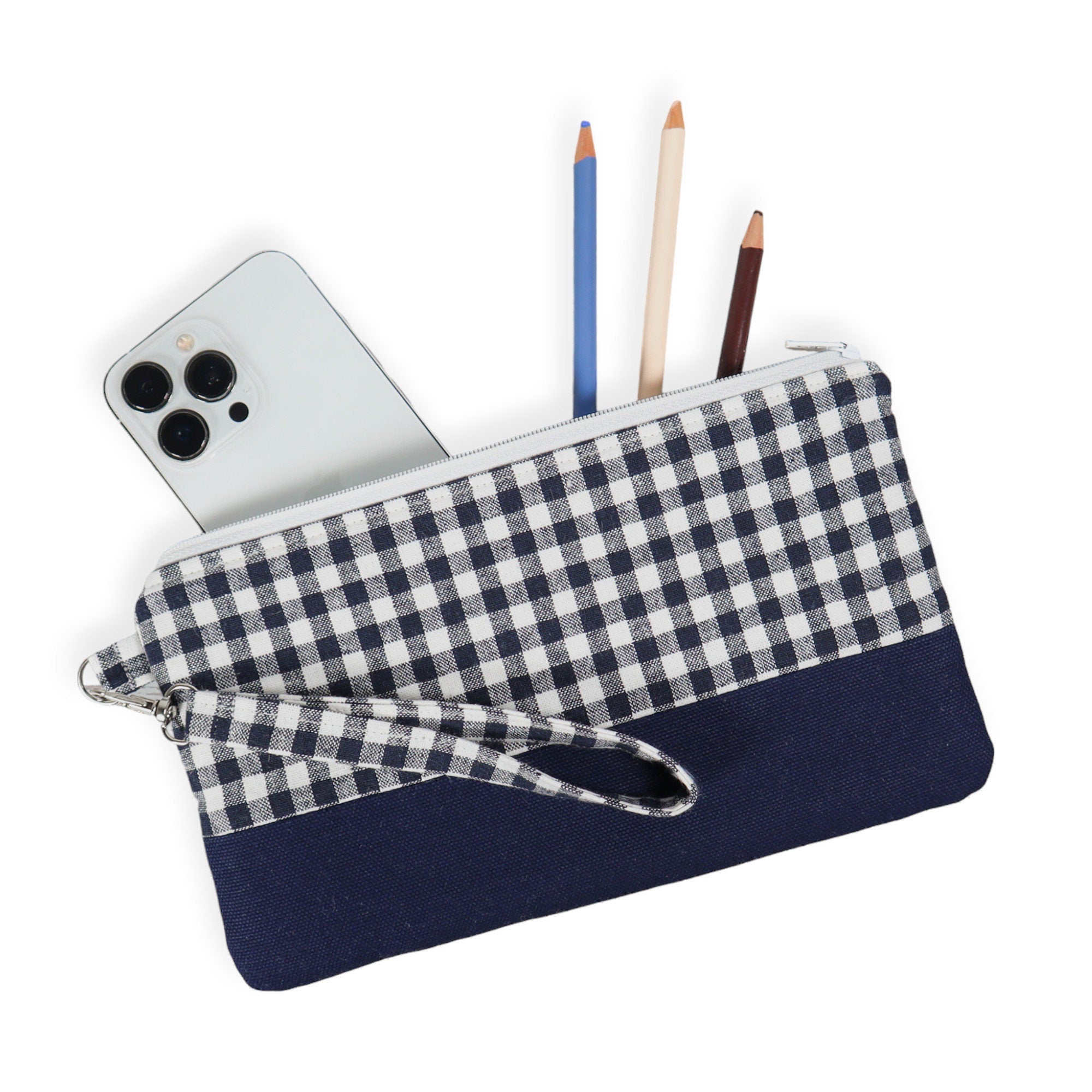 Navy Gingham from Essex Yarn Dyed Classic Wovens from Robert Kaufman - 1/2 Yard - Gingham Linen - Navy and Gingham Stripe - Linen Canvas