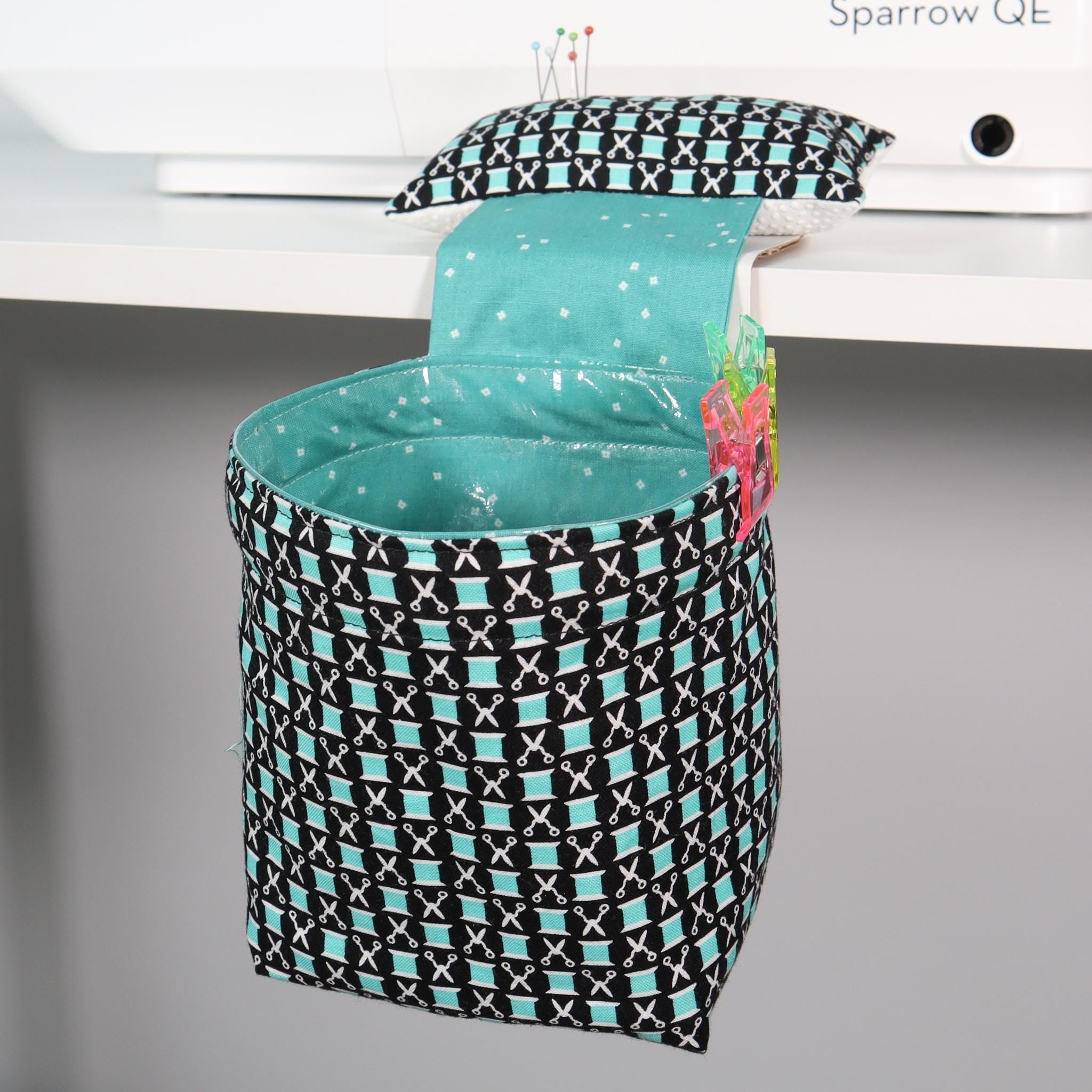 Snips N' Spools from Sewing Circle for Michael Miller Fabrics, 1/2 Yard, Sewing Theme Fabric, Fabric with Thread Spools, Black & Teal Fabric