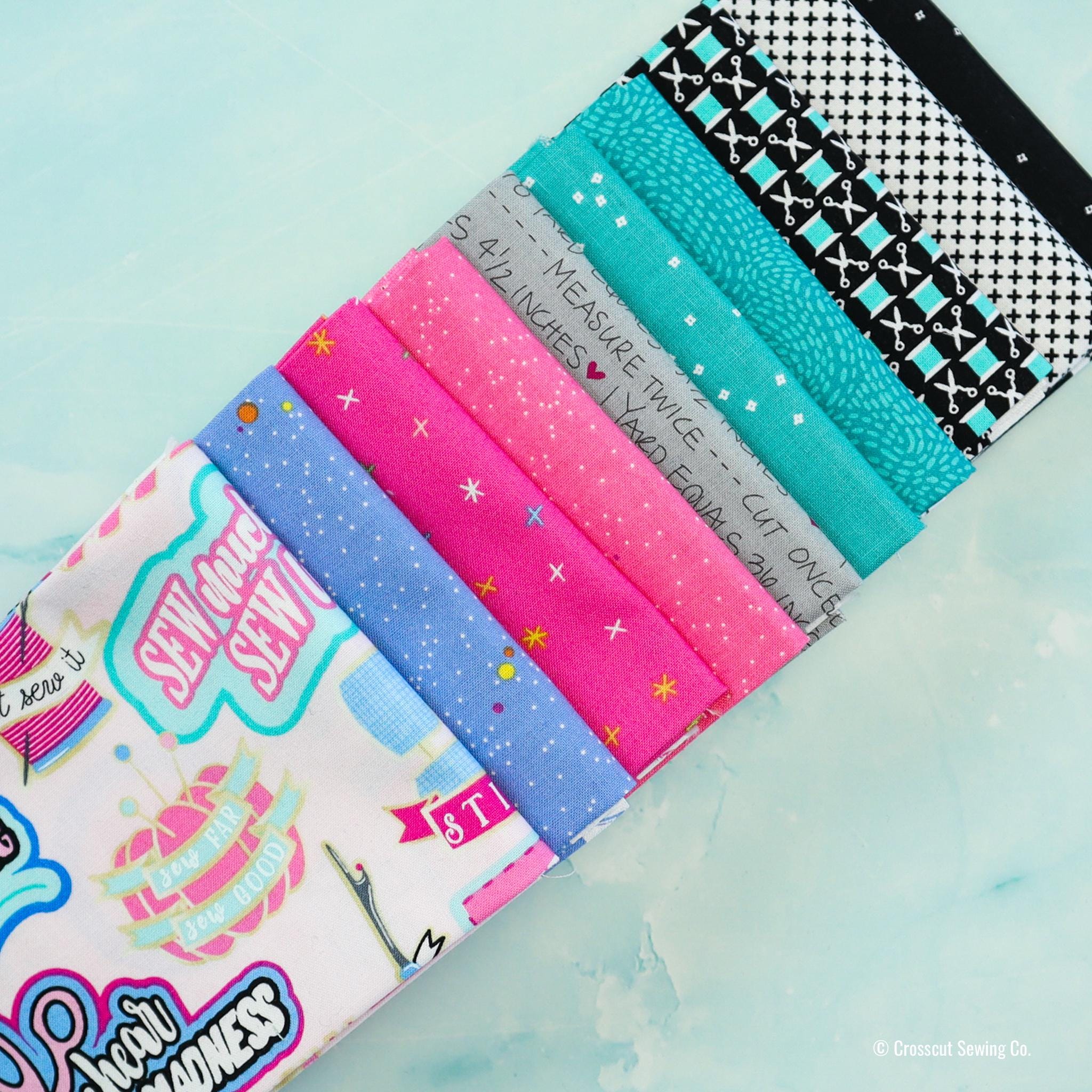 Snips N' Spools from Sewing Circle for Michael Miller Fabrics, 1/2 Yard, Sewing Theme Fabric, Fabric with Thread Spools, Black & Teal Fabric