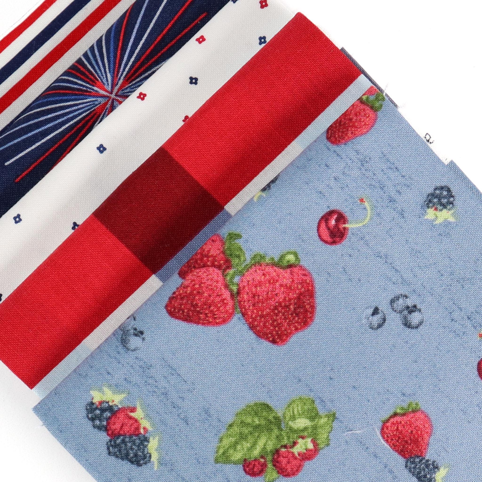 Berry Toss Denim from Monthly Placemats June by Tara Reed for Riley Blake - 1/2 Yard - Berry Fabric, Strawberry Fabric