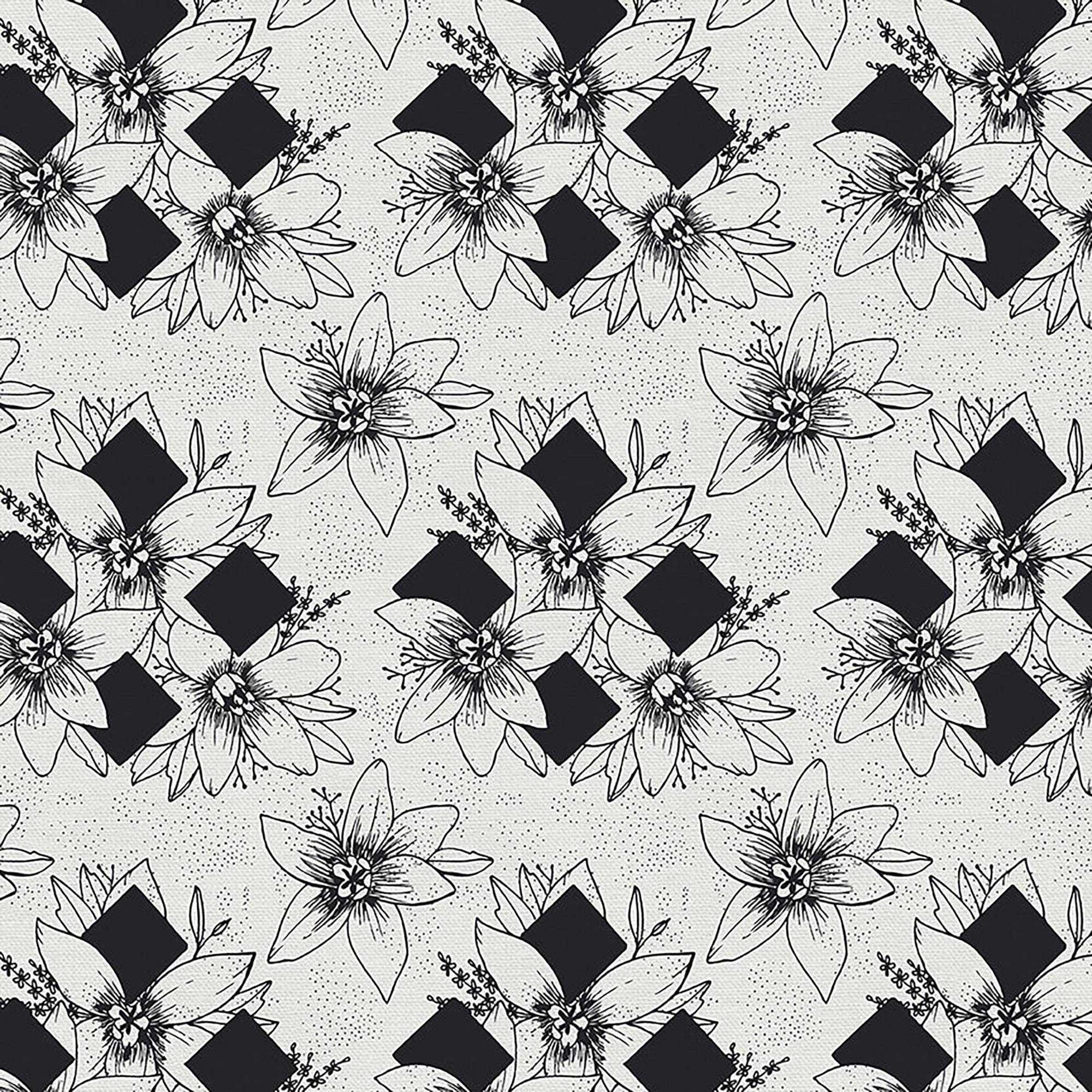 Diamonds Black/White Organic Canvas from Geo Florals by Rosa V Design for Paintbrush Studio Fabric - 1/2 Yard