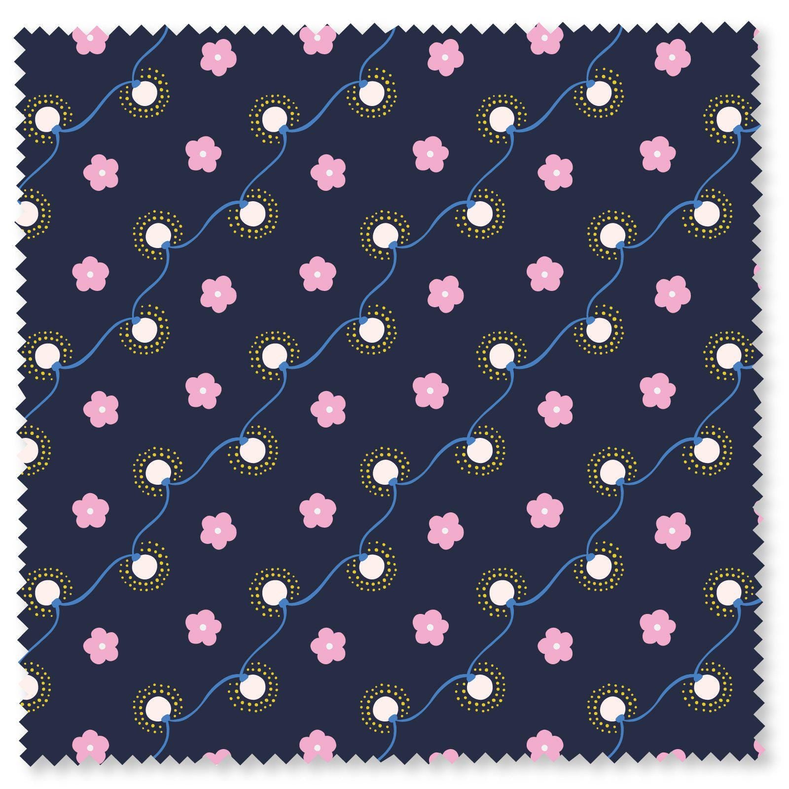 Fairy Lights from Cozy Balcony by Gerdadzy for Felicity Fabrics, 1/2 Yard, Dark Floral Fabric, Navy Floral Fabric By the Yard, Navy & Pink