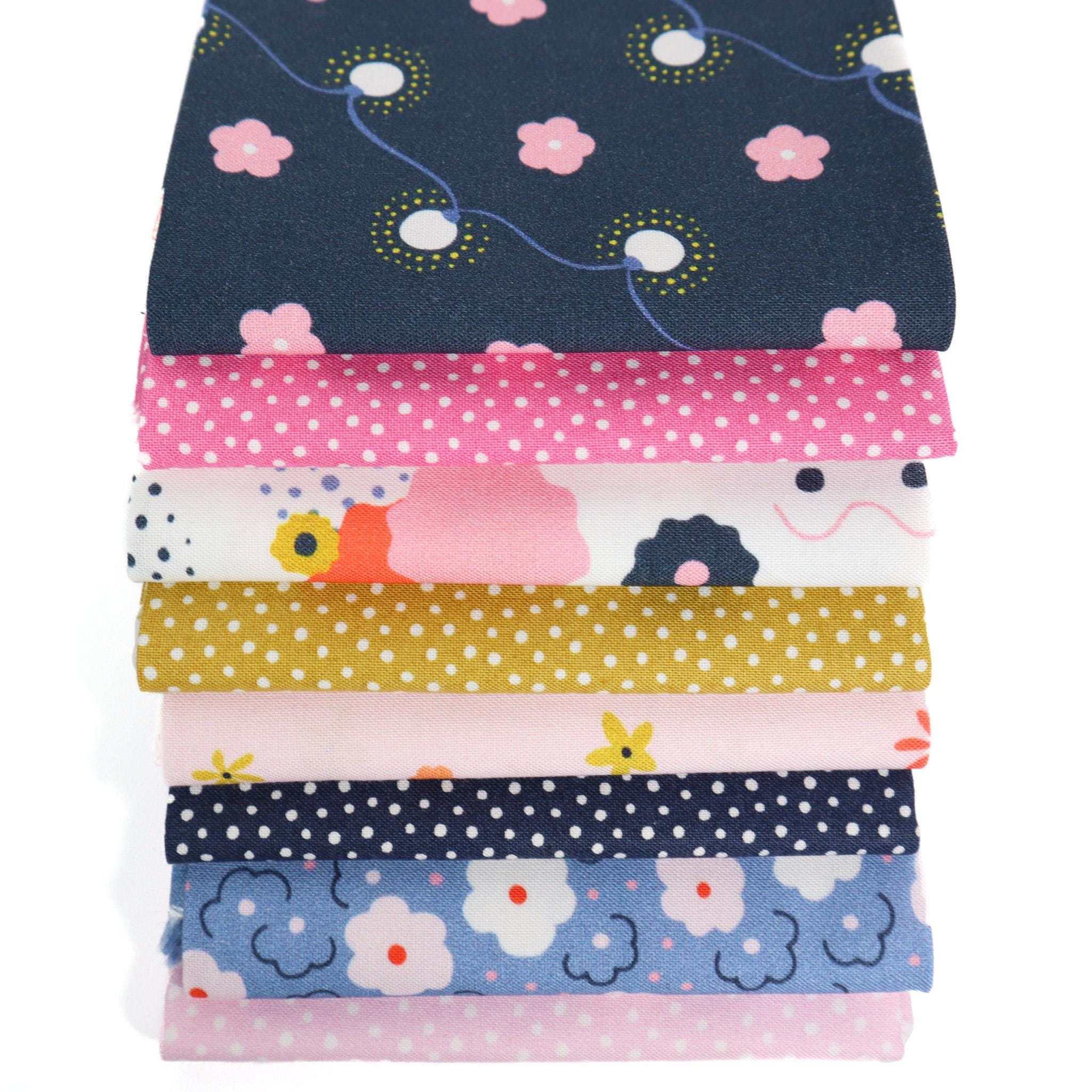 Fairy Lights from Cozy Balcony by Gerdadzy for Felicity Fabrics, 1/2 Yard, Dark Floral Fabric, Navy Floral Fabric By the Yard, Navy & Pink