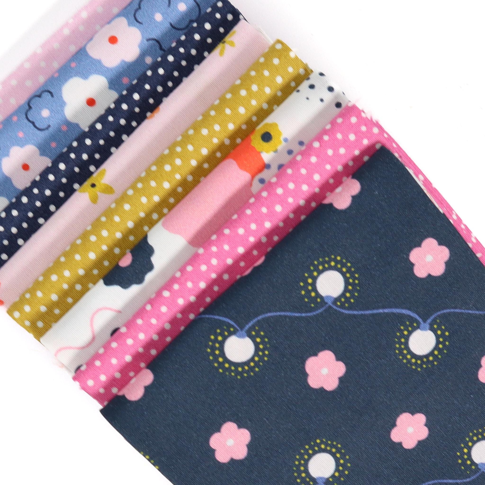 Fairy Lights from Cozy Balcony by Gerdadzy for Felicity Fabrics, 1/2 Yard, Dark Floral Fabric, Navy Floral Fabric By the Yard, Navy & Pink