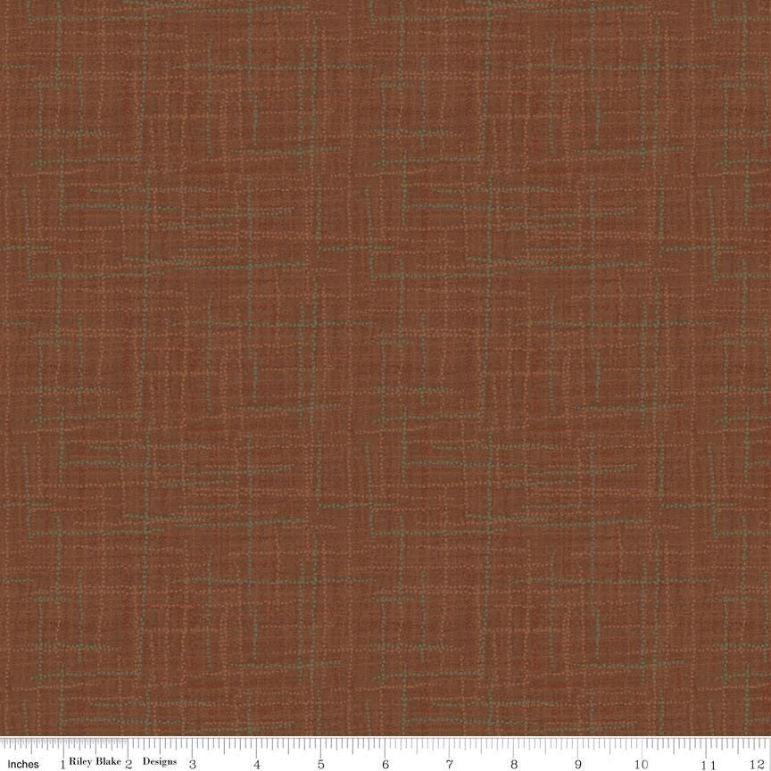 Grasscloth Foliage by Heather Peterson for Riley Blake Designs - 1/2 Yard, Brown Fabric By The Yard, Brown & Green Grasscloth Fabric
