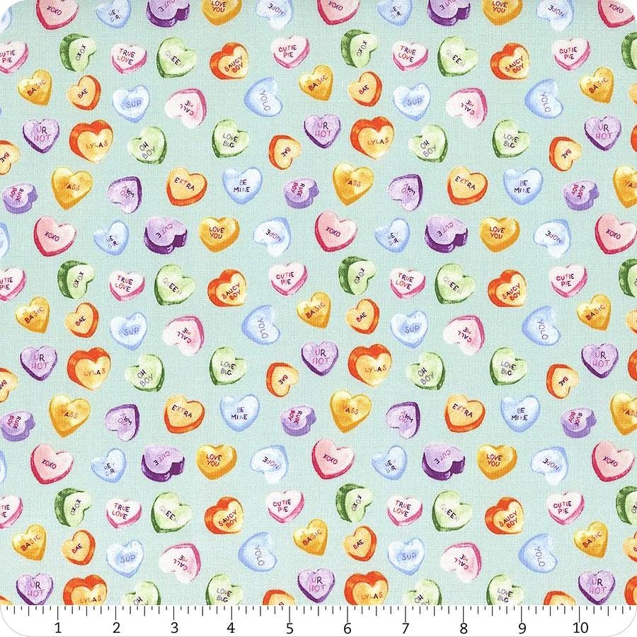 February Candy Hearts Mint from Monthly Placemats 2 by Hester & Cook for Riley Blake - 1/2 Yard, Valentine's Day Fabric, Candy Hearts
