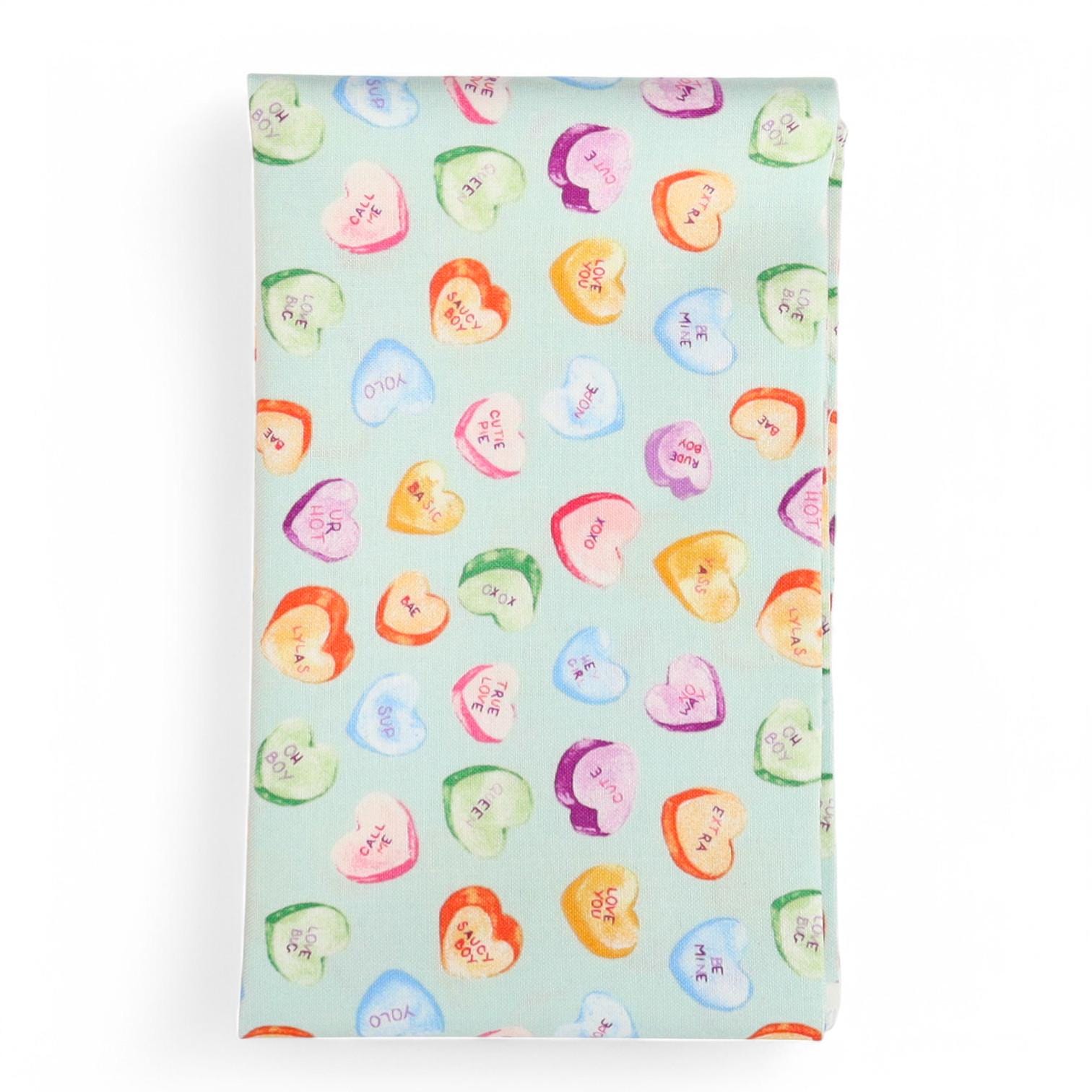 February Candy Hearts Mint from Monthly Placemats 2 by Hester & Cook for Riley Blake - 1/2 Yard, Valentine's Day Fabric, Candy Hearts