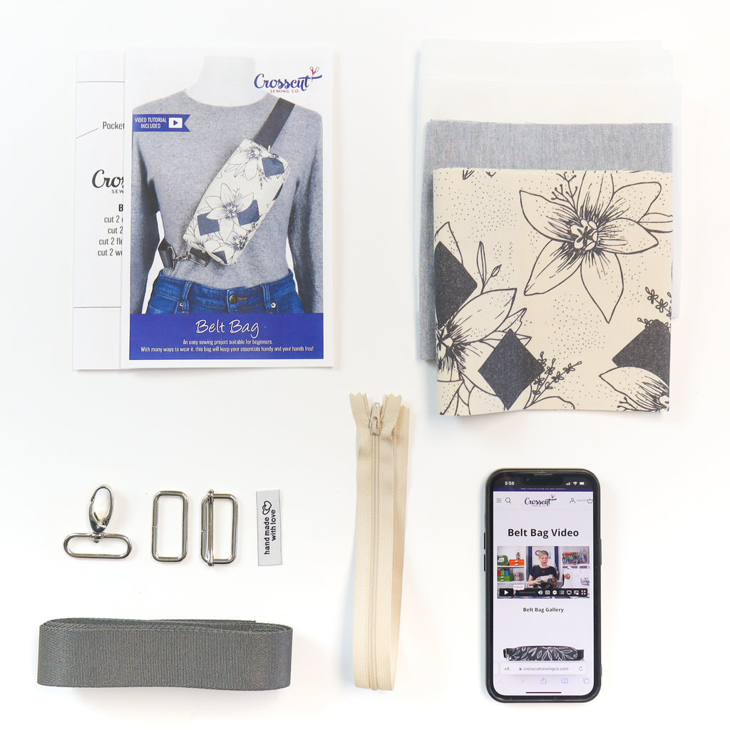 Belt Bag Sewing Kit - Supplies, Printed Pattern and Video Tutorial - Diamond Floral