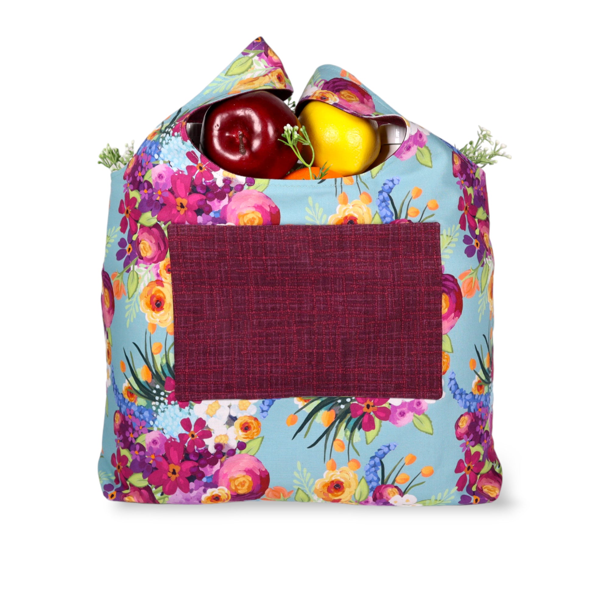 Foldable Shopping Tote Sewing Kit Teal Floral