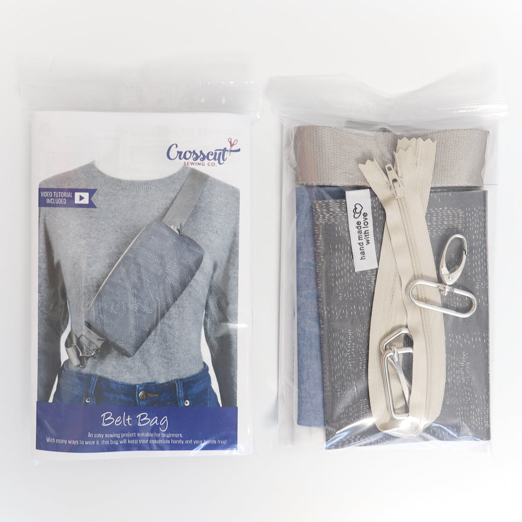 Belt Bag Sewing Kit - Supplies, Printed Pattern and Video Tutorial - Kantha Cloth