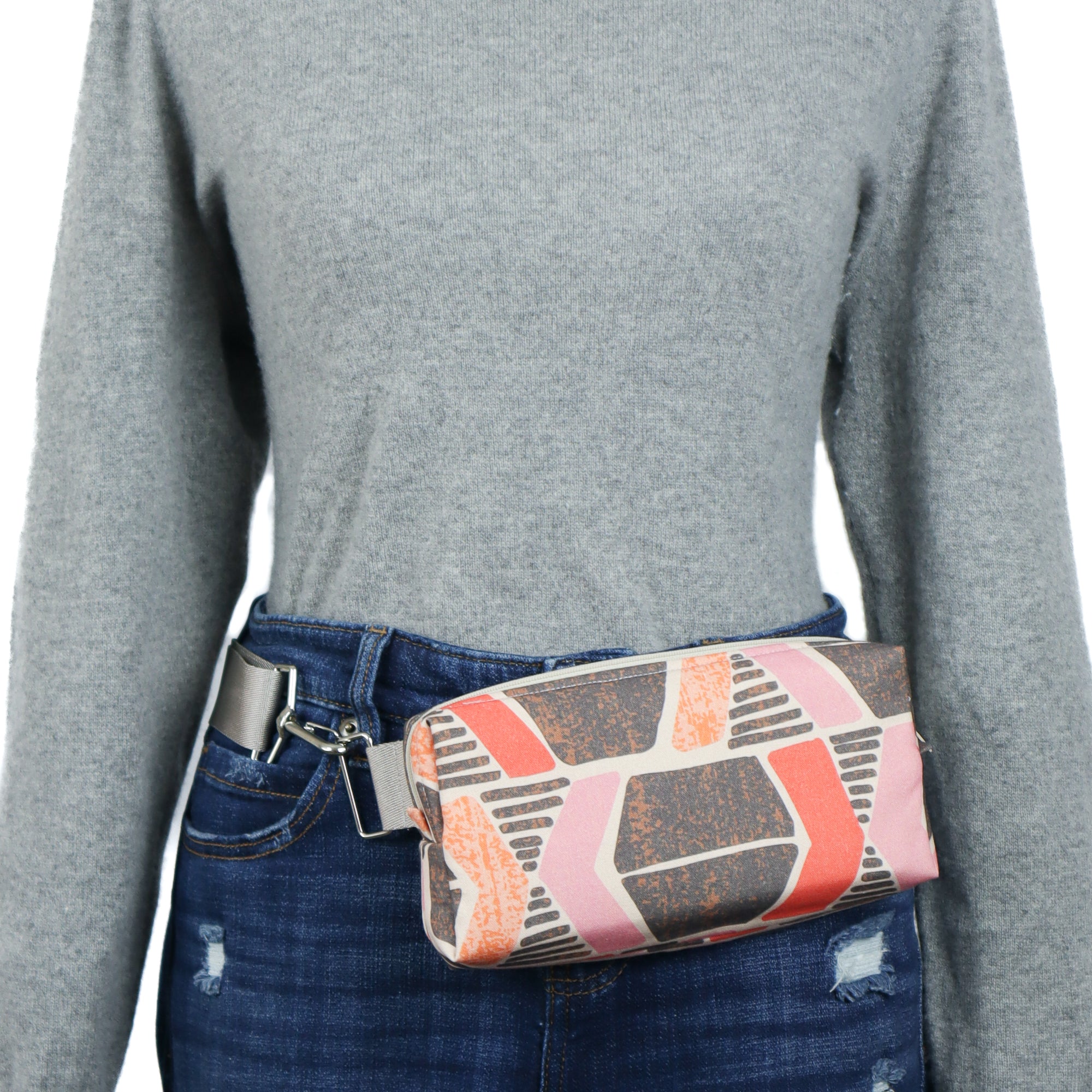 PATCHWORK BELT BAG WITH POCKETS - Denim Blue