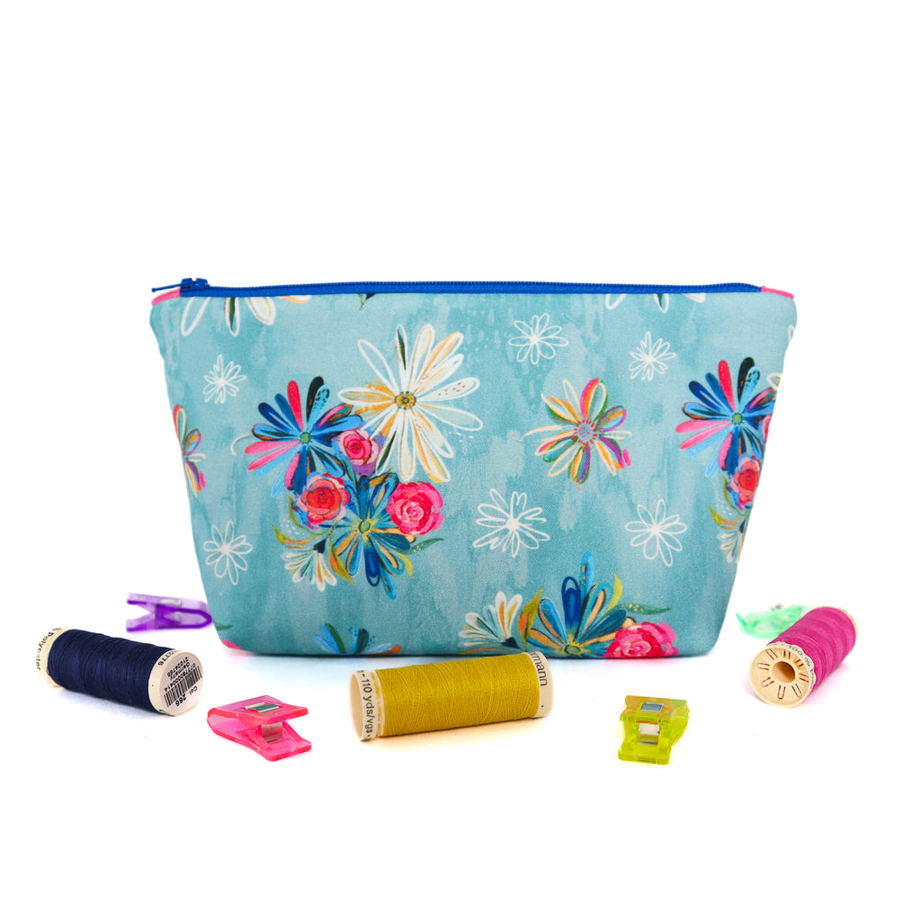 Zipper Pouch Sewing Kit - Teal Floral