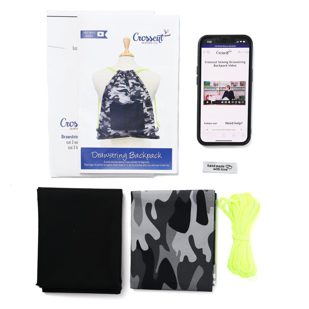 Drawstring Backpack Sewing Kit  - Gray Camo
