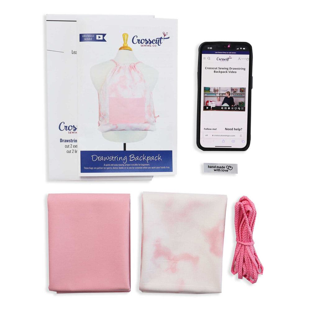 Drawstring Backpack Sewing Kit  - Pink Tie Dye