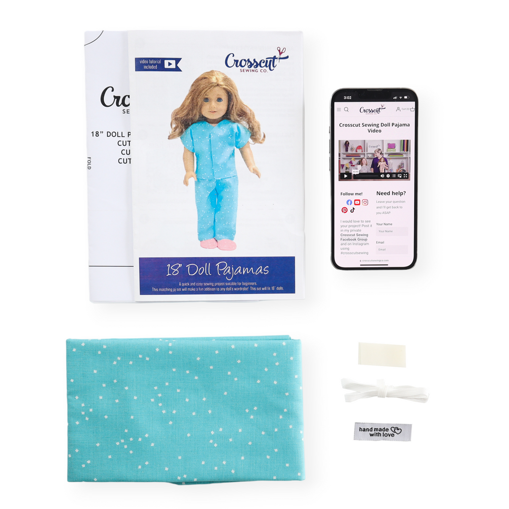 Doll Pajama Sewing Kit - Aqua Blossom