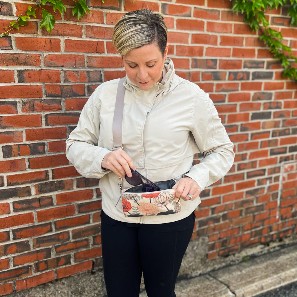 Belt Bag Sewing Kit - Supplies, Printed Pattern and Video Tutorial - Beige Floral