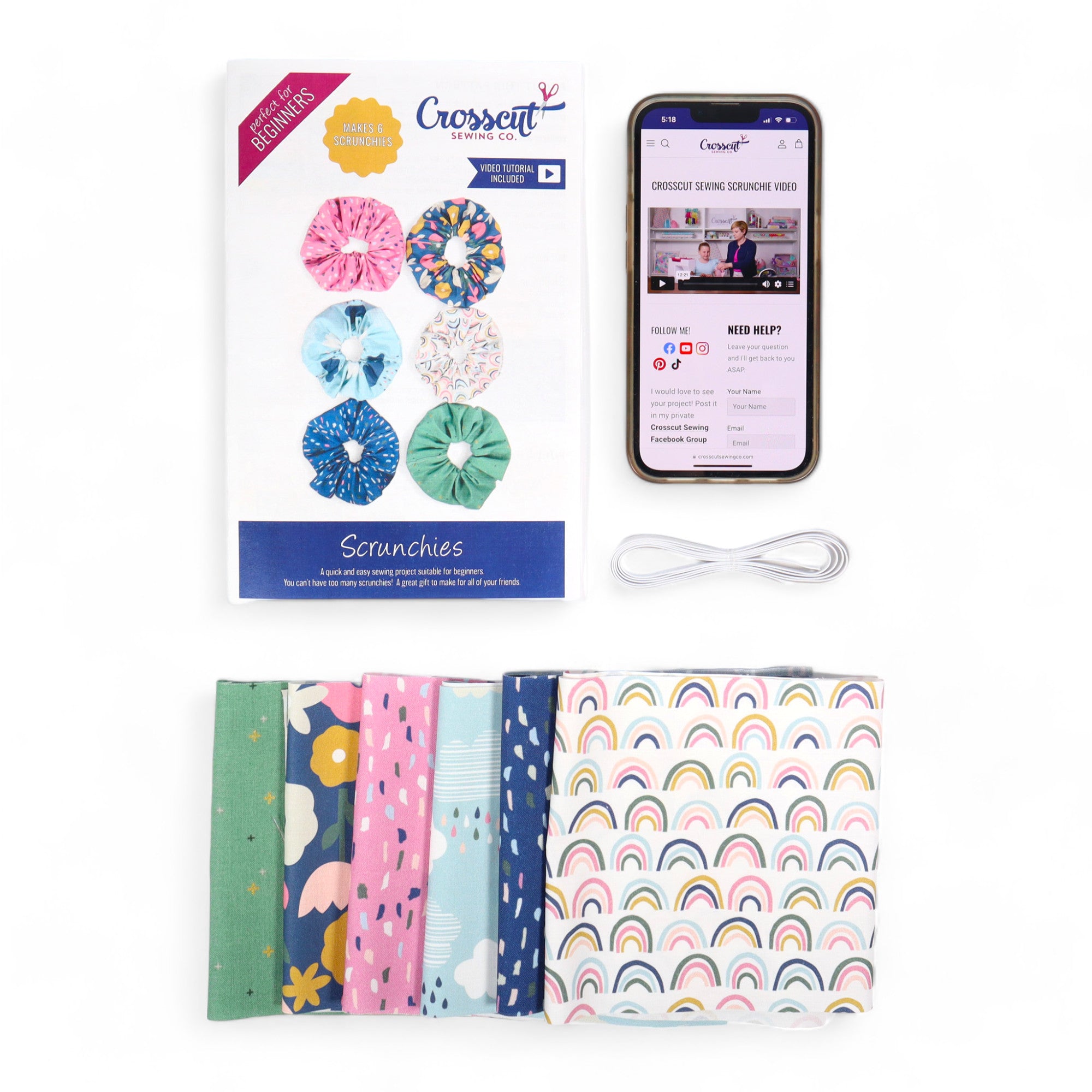 Crosscut Sewing Co. Scrunchie Sewing Kit - Rainbows