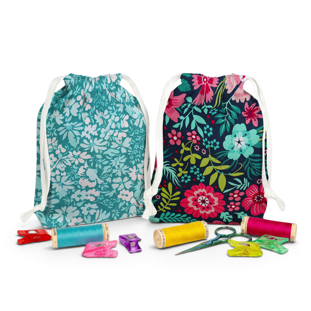 Drawstring Bag Sewing Kit - Makes 2 Bags Navy & Teal
