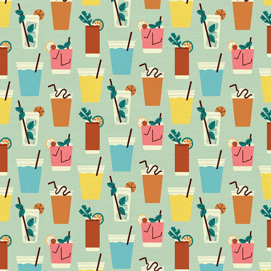 Drinks Light Turquoise from Food Trucks by Jeannie Phan for Paintbrush Studio Fabric