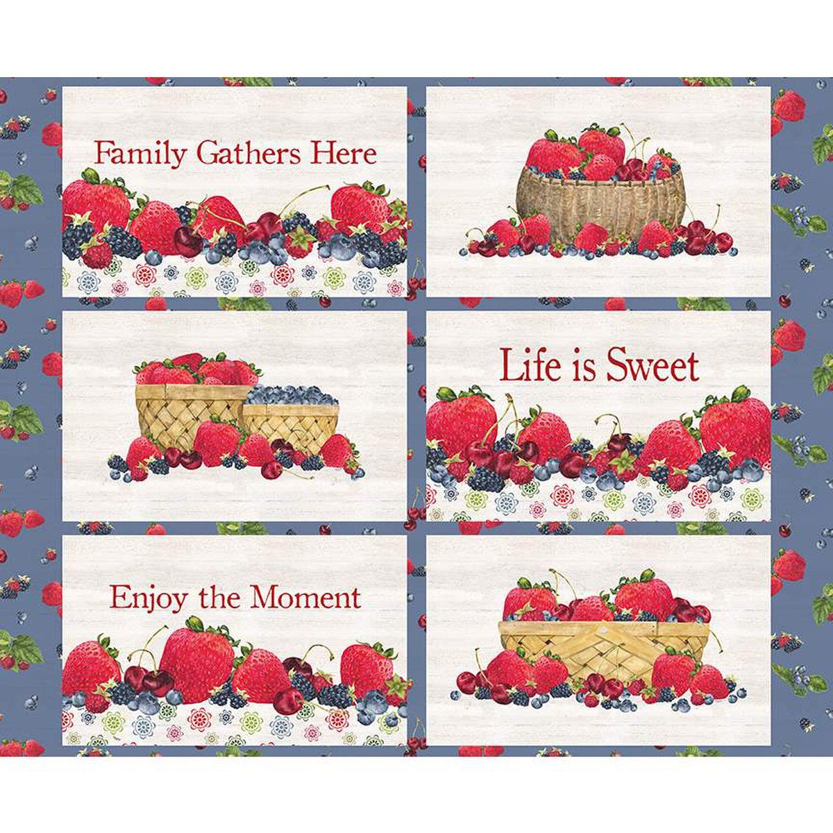 Monthly Placemats June Placemat Panel by Tara Reed for Riley Blake Designs - Strawberry Fabric, Berry Fabric, Placemats