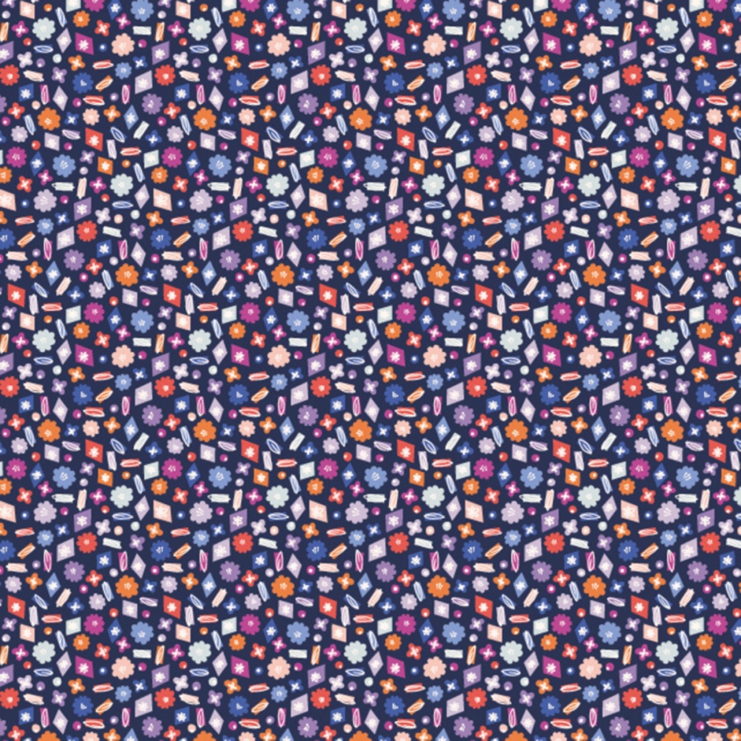 Dark Navy Sunday’s Flowers from Agnes's Garden by Claire Iglesias for Felicity Fabrics - 1/2 Yard, Navy Fabric, Abstract, Modern Fabric