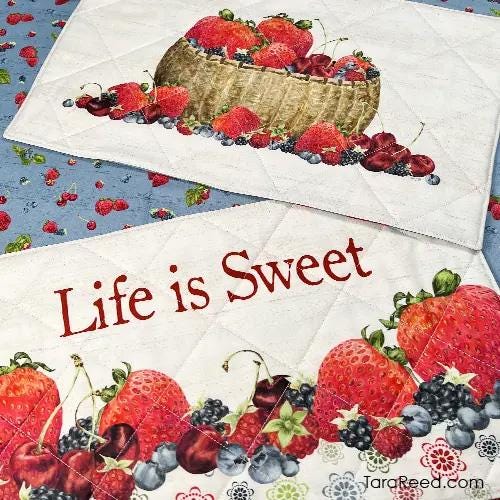 Monthly Placemats June Placemat Panel by Tara Reed for Riley Blake Designs - Strawberry Fabric, Berry Fabric, Placemats