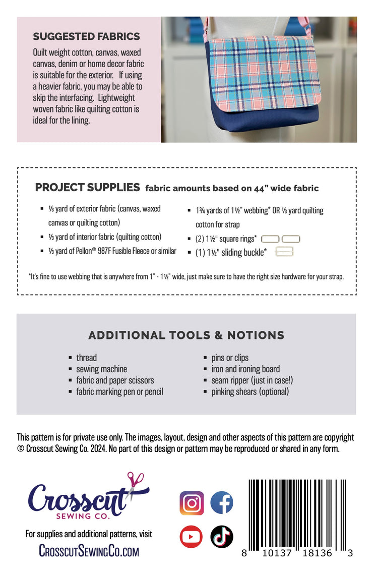 Messenger Bag - Beginner Sewing Pattern & Video Tutorial - PDF Downloa ...