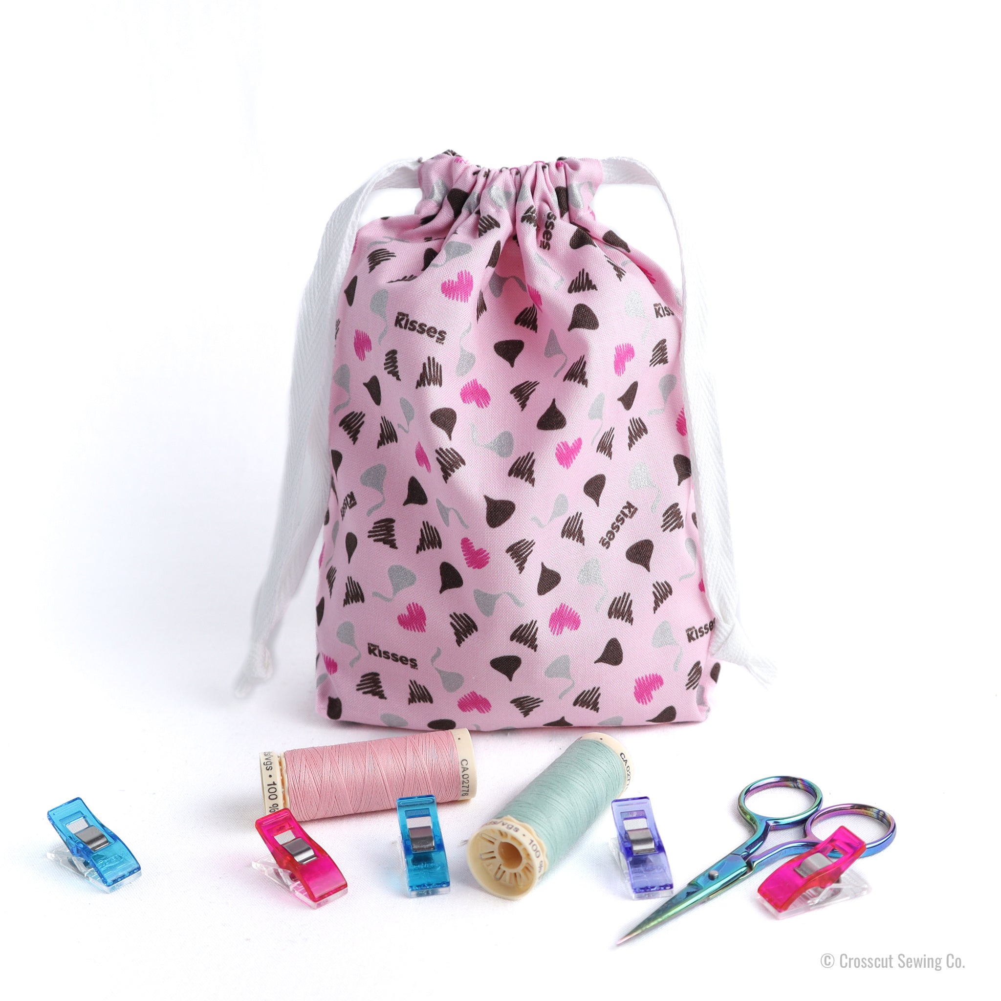 Drawstring Bag Sewing Kit - Kisses Pink- Makes 2 Bags