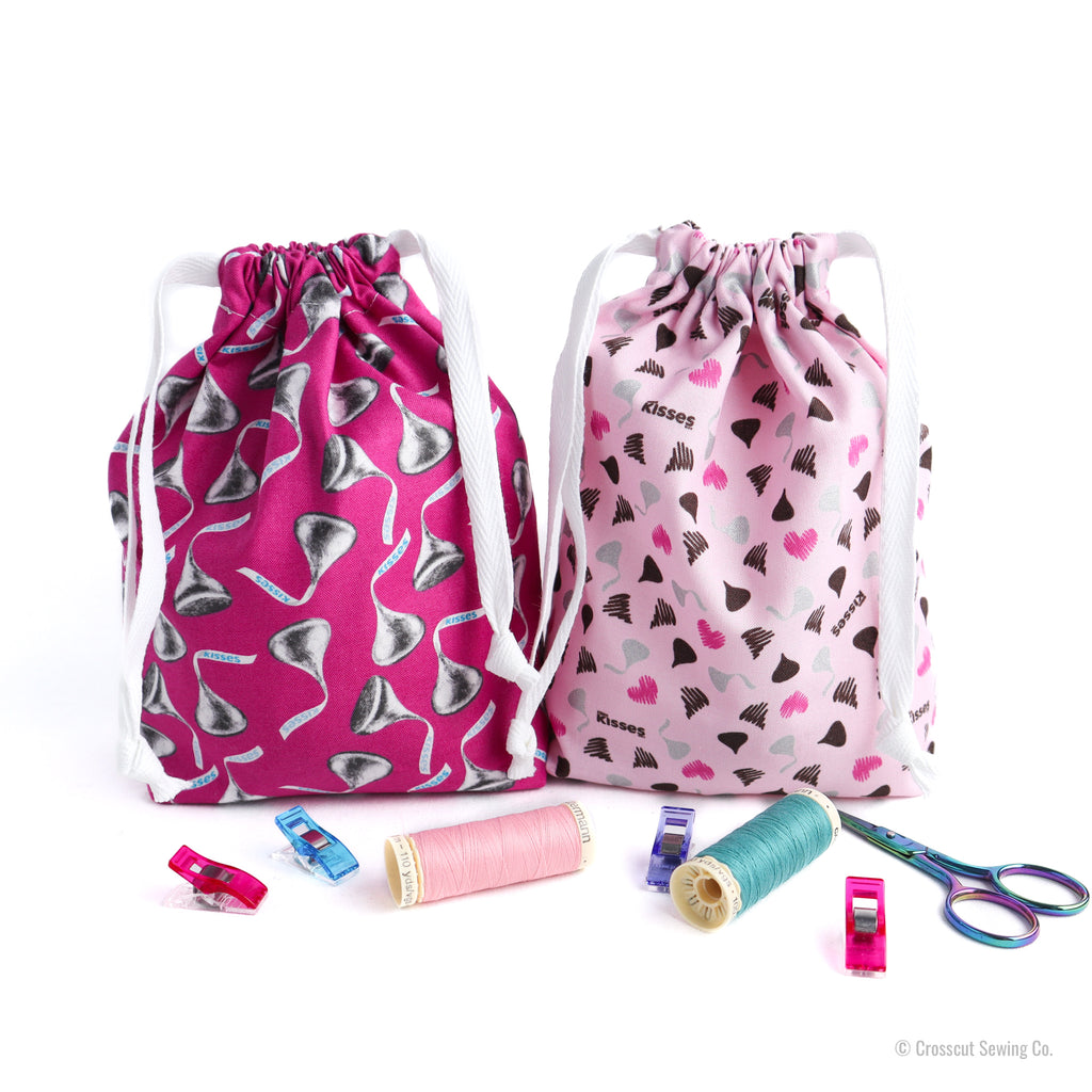 Drawstring Bag Sewing Kit - Kisses Pink