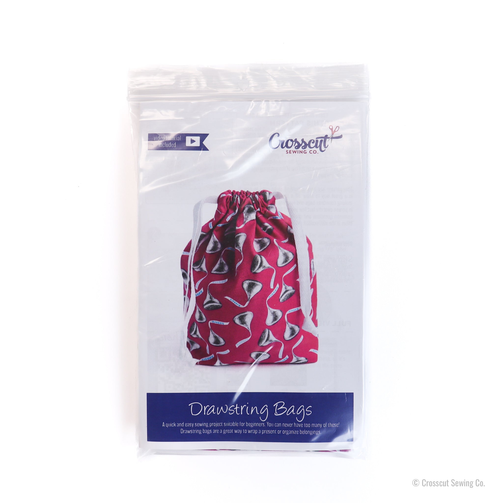 Drawstring Bag Sewing Kit - Kisses Fuchsia- Makes 2 Bags