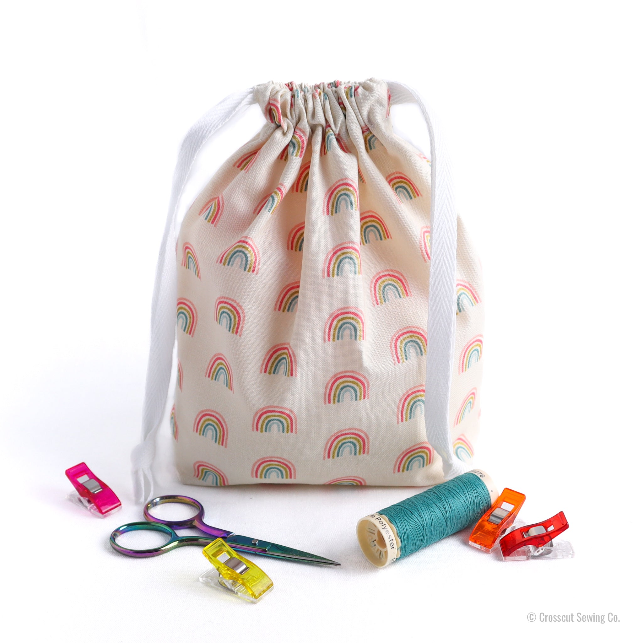 Drawstring Bag Sewing Kit - Rainbows Ivory- Makes 2 Bags