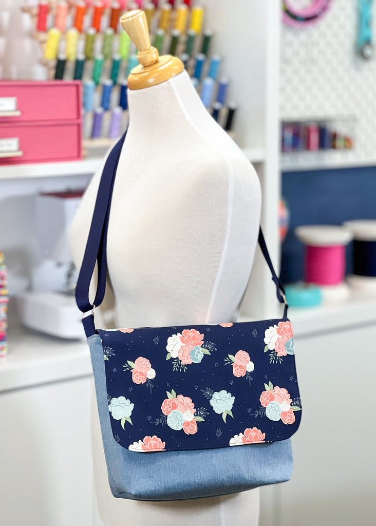 Messenger Bag Sewing Kit - Navy Floral