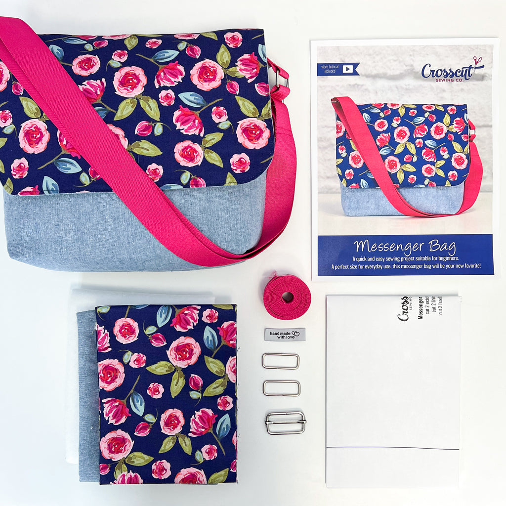 Messenger Bag Sewing Kit - Navy & Pink Floral